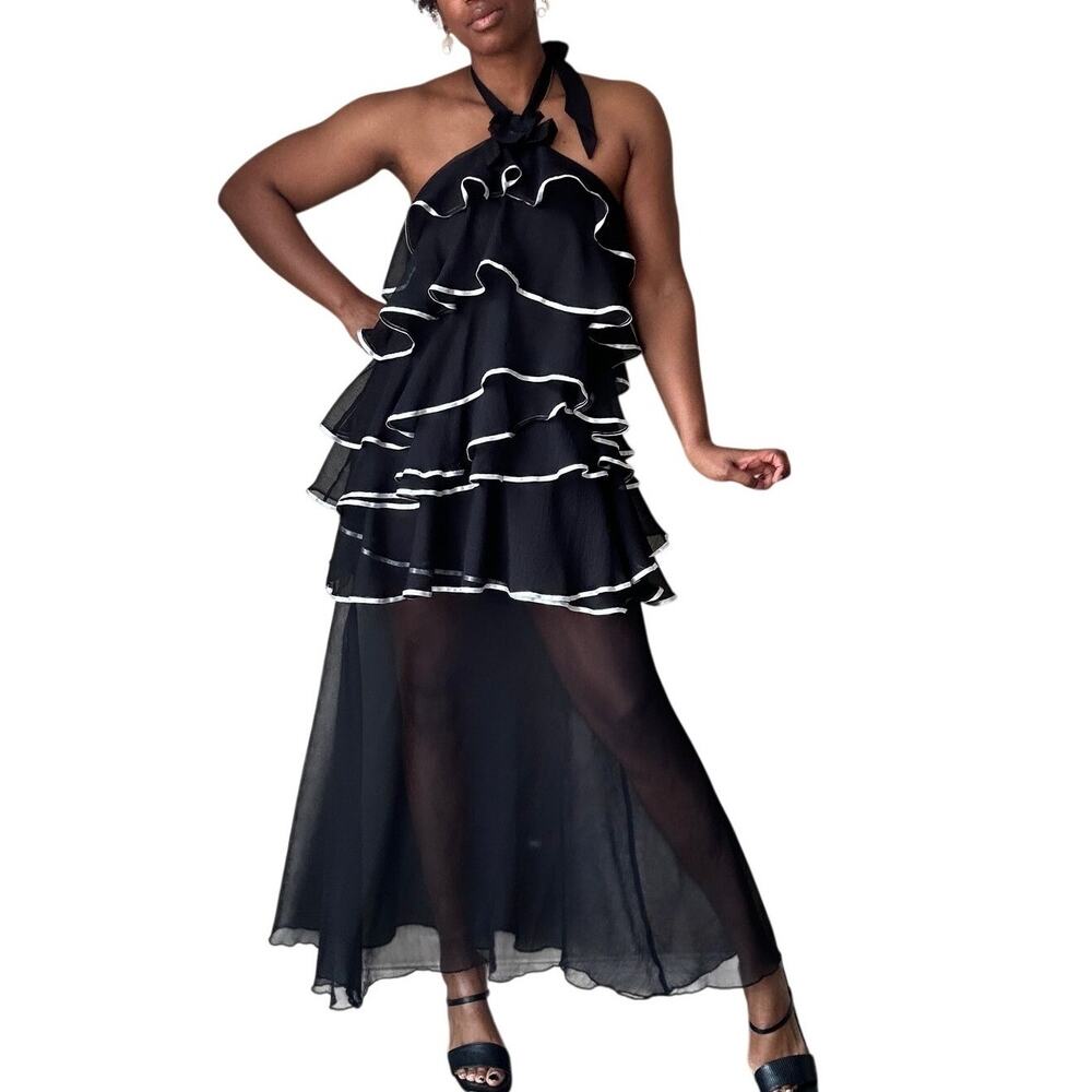 Elliatt Black and White Tiered Ruffle Dress Size Large